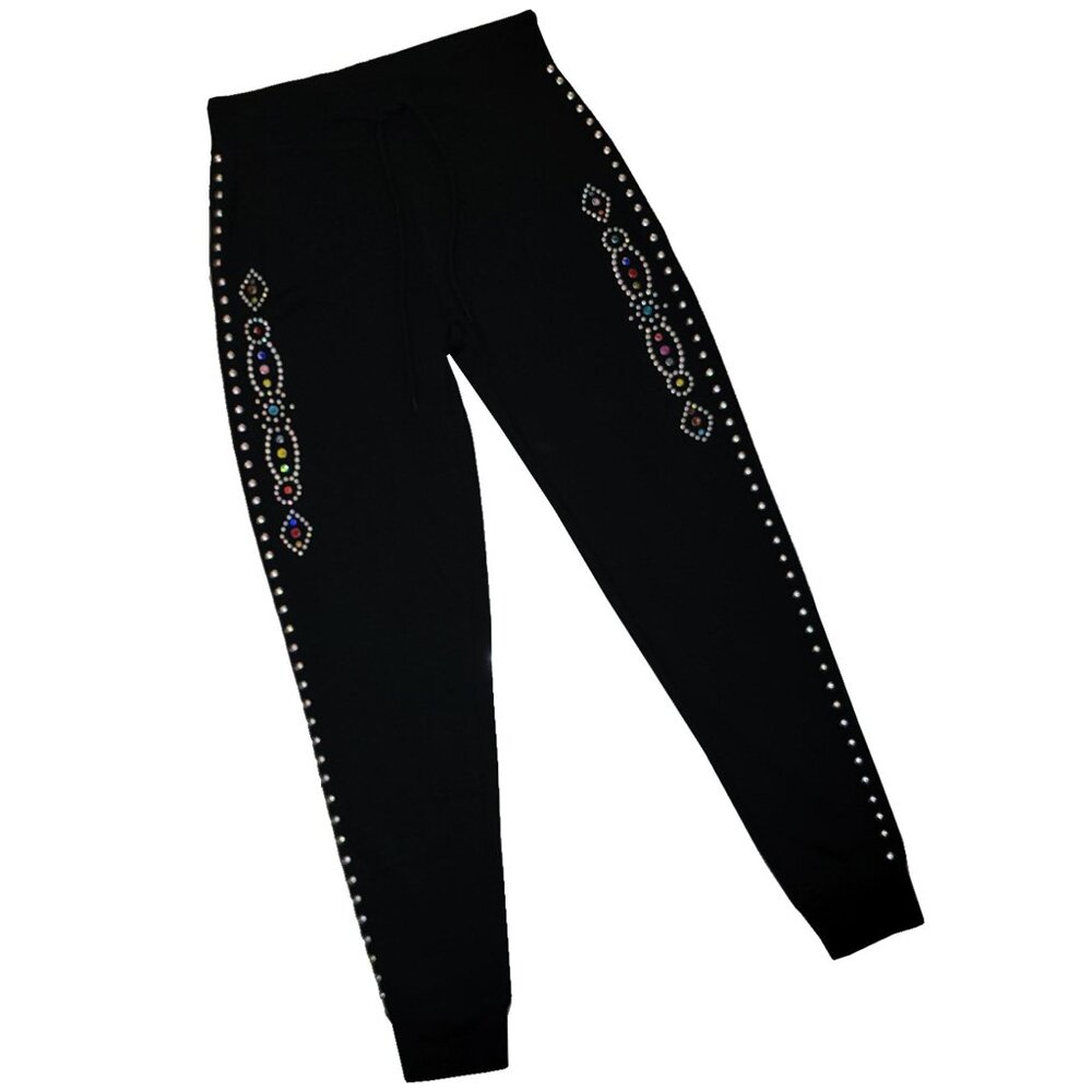 Vintage Design Jeweled Women's Black Sweatpants